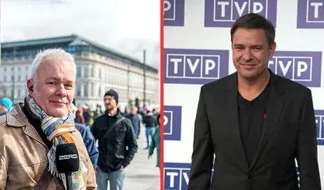 Podzielona fotografia przedstawiająca Roberta Mazurka (po lewej) i Tomasza Karolaka (po prawej). Obaj mężczyźni są bohaterami głośnej wymiany zdań w mediach, która rozpoczęła się od dyskusji o zasadach savoir-vivre.