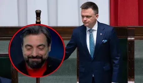Marszałek Sejmu Szymon Hołownia i dumny ze swojego "żartu" Tomasz Sekielski
