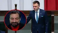 Marszałek Sejmu Szymon Hołownia i dumny ze swojego "żartu" Tomasz Sekielski