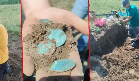Archeolodzy prezentują monety i gliniane naczynie z XVII wieku znalezione na Mazurach.
