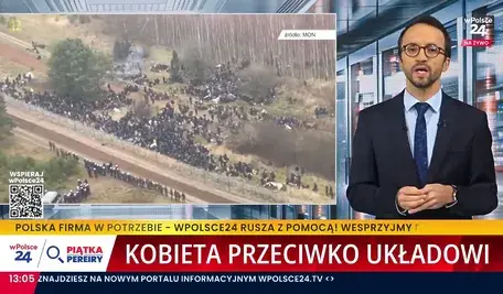 Stopklatka pokazująca Samuela Pereirę w programie omawiającym porzucenie przez obecny polski rząd byłej rzeczniczki Straży Granicznej, Anny Michalskiej, w jej walce o dobre imię.