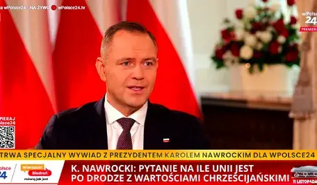 Prezydent Karol Nawrocki w czasie wywiadu dla telewizji wPolsce24