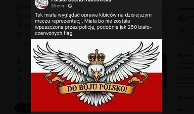 Oprawa zakazana przez policję. Czy jest w niej coś złego? Widzimy na niej polskiego orła, nasze barwy narodowe i okrzyk do boju Polsko!