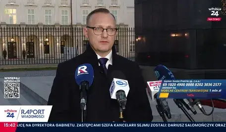 Rzecznik prezydenta Rafał Leśkiewicz na konferencji prasowej po spotkaniu Karola Nawrockiego z szefem Naczelnej Izby Lekarskiej