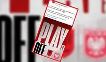 Oficjalna grafika albańskiej federacji piłkarskiej zapowiadająca mecz z Polską, na której omyłkowo użyto godła Polski z czasów PRL — białego orła bez korony.