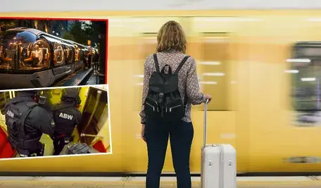 Na zdjęciu widać kobietę na tle pociągu, po lewej stronie obrazki z pociągiem i agentami ABW. To ilustracja do tekstu zarząd PKP Intercity zaalarmował służby po tym, jak prezes spółki otrzymał niepokojące wiadomości od właściciela czeskiego przewoźnika RegioJet. Według ustaleń portalu, sprawa została zgłoszona do Agencji Bezpieczeństwa Wewnętrznego oraz prokuratury.