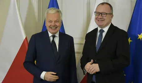 Didier Reynders z byłym ministrem sprawiedliwości Adamem Bodnarem w czasie wizyty w Warszawie