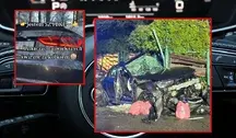 Fragment nagrania na TikToku pokazującego brawurową jazdę i rozbity samochód. 21-letni kierowca zginał podczas manewru wyprzedzania