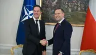 Sekretarz generalny NATO Mark Rutte i prezydent Karol Nawrocki podczas spotkania w Warszawie