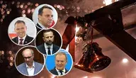 Świąteczna grafika z dzwonkami bożonarodzeniowymi na tle świateł oraz kolaż portretów polskich polityków.