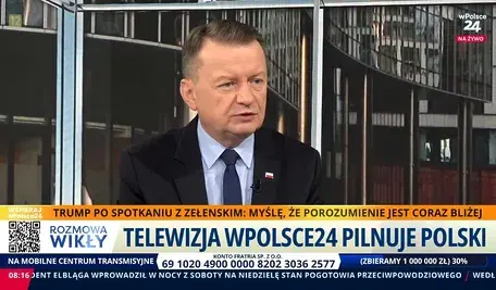Wicepremier Mariusz Błaszczak na antenie telewizji wPolsce24. Był gościem Marcina Wikły