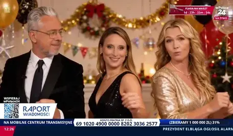 Roztańczona ekipa telewizji wPolsce24. Na zdjęciu Marcin Wikło, Marta Piasecka, i Emilia Wierzbicki