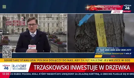 Dziennikarz telewizji wPolsce24 pokazał drzewo z niemiecka etykietą