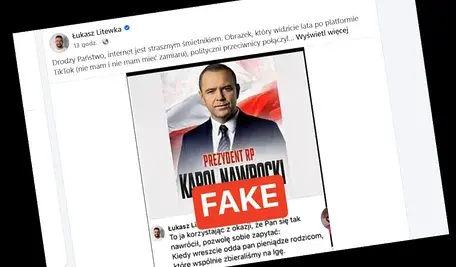 Karol Nawrocki znowu padł ofiarą obrzydliwego fejka . Screen z profilu posła Łukasza Litewki