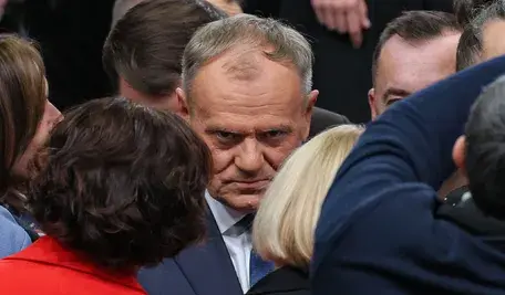 Premier Donald Tusk na Radzie Krajowej Koalicji Obywatelskiej w Warszawie. Znowu się sroży.