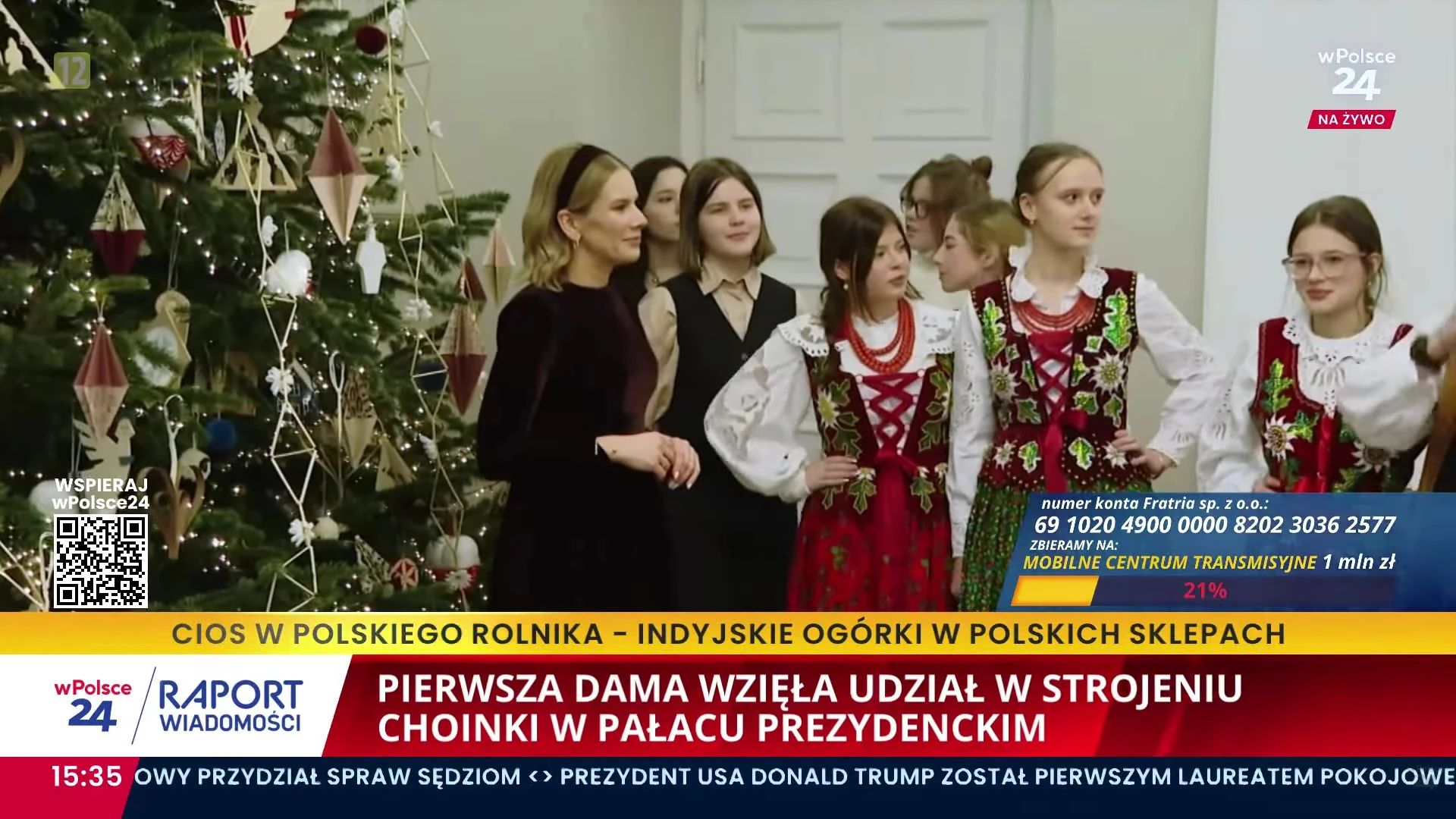 Pierwsza dama i młodzi artyści z Podhala ubrali pałacową choinkę