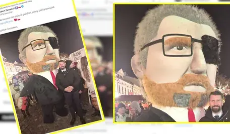 Gigantyczna maskotka Grzegorza Brauna zaprezentowana w Rzeszowie