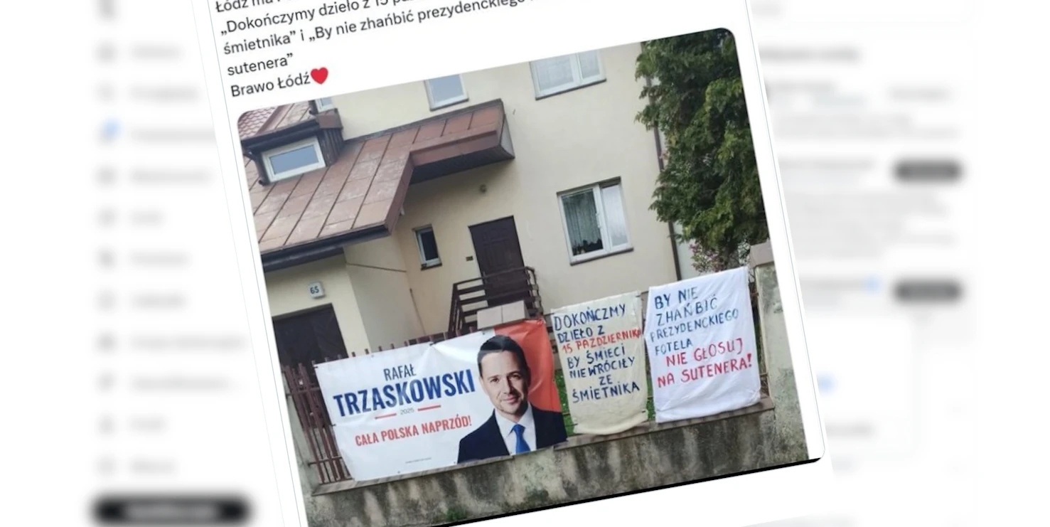 Председатель городского совета Лодзи хвастался баннерами, называющими политиков ПиС мусором. Теперь он пытается это скрыть.