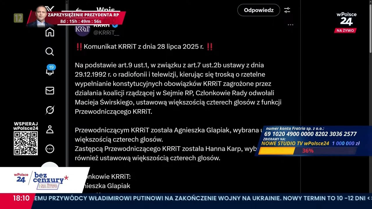 Maciej Świrski odwołany z funkcji przewodniczącego KRRiT. Świrski nie przyjmuje tej decyzji