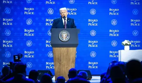 Donald Trump podczas przemówienia.