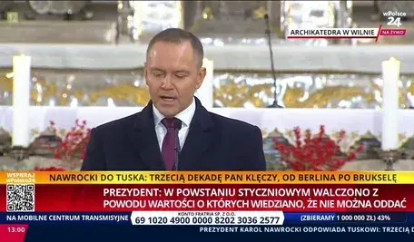 Karol Nawrocki przemawia w archikatedrze wileńskiej 