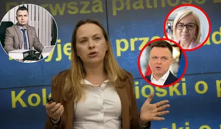 Prof. Piotr Pałka w lewym rogu, na środku minister Pełczyńska-Nałcz, po prawej stronie Szymon Hołownia i Henning-Kloska w kontekście sytuacji prawnej po wyborach w Polsce 2050.