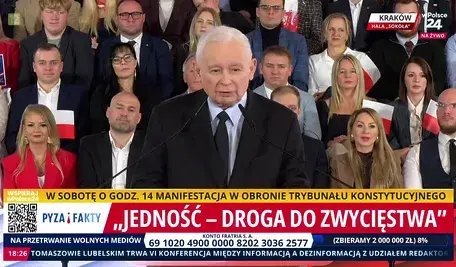 Jarosław Kaczyński podczas przemówienia w Krakowie 