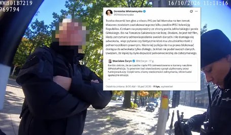 Policyjna scena uliczna z nakładką tweeta