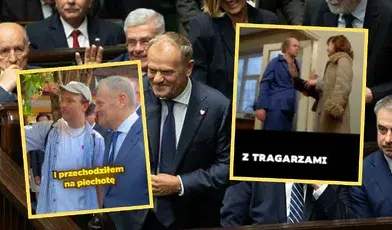 Zdjęcie Donalda Tuska i kadr z filmu Miś