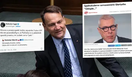Polityczny kolaż prasowy z Sikorskim