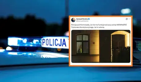 Radiowóz policyjny i zdjęcie wpisu z X.com