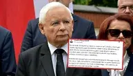 Prezes PiS Jarosław Kaczyński na tle biało-czerwonej flagi