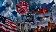 Grafika przedstawiająca śledztwo epidemiologiczne związane z podejrzeniem przypadku dżumy płucnej w Rosji, laboratorium biologiczne, mapę Syberii, służby medyczne oraz symbole USA i Rosji.