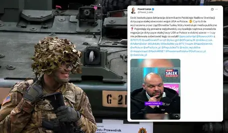 Żołnierz i wpis o bazie USA w Polsce