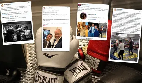 Bokserski kolaż z wpisami społecznościowymi