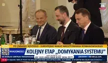 Donald Tusk, Władysław Kosiniak-Kamysz i Radosław Sikorski na posiedzeniu Rady Bezpieczeństwa Narodowego