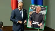 Premier Donald Tusk na sali sejmowej i zdjęcie z nagrania w hucie.
