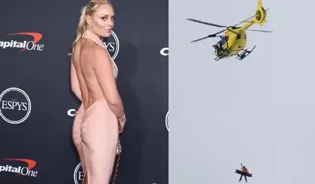 Piękna Amerykanka ma w USA status legendy sportu ale jest też rozpoznawalną celebrytką. Na zdjęciu obok Vonn transportowana na noszach przez ratownika do śmigłowca po wypadku na olimpijskim stoku