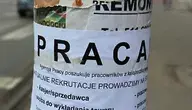 Ludzie szukają pracy. Ogłoszenie na słupie