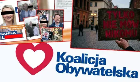 Zdjecie przedstawiajace politykow znajacych osobe skazana za pomocnitwo w pedofilii i obok napis "tylko nie mow nikomu"