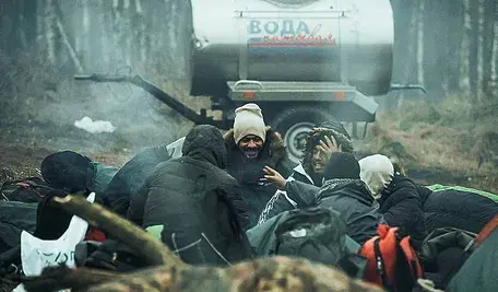 Migranci siedzący w lesie