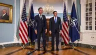 Sekretarz Generalny NATO Mark Rutte (z lewej) uczestniczy w sesji zdjęciowej z Sekretarzem Stanu USA Marco Rubio (z prawej) przed ich spotkaniem w Departamencie Stanu w Waszyngtonie, DC, USA, 08 kwietnia 2026 r. Rutte ma zaplanowane spotkanie z prezydentem USA Donaldem Trumpem w dalszej części dnia. EPA/JIM LO SCALZO Dostawca: PAP/EPA.