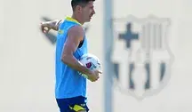 Robert Lewandowski podczas ostatniego treningu Barcelony