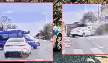Kierowca BMW zignorował sygnały świetlne i wjechał w busa
