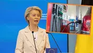 Przewodnicząca Komisji Europejskiej Ursula von der Leyen, obok zdjęcie ze stacji benzynowej 