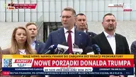 Przemysław Czarnek podczas konferencji  prasowej  w otoczeniu polityków PiS przemawia do narodu i rzuca wyzwanie Tuskowi