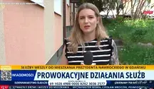 Reporterka Wiadomości wPolsce24 przed blokiem w Gdańsku, w którym znajduje się mieszkanie prezydenta Karola Nawrockiego 