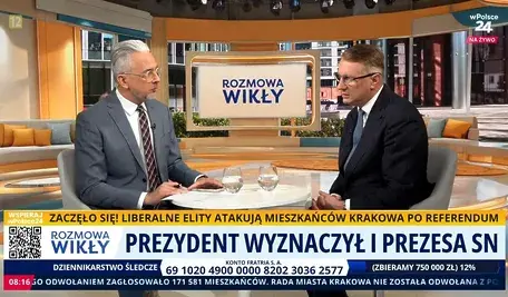 Przemysław Wipler komentuje wybór Zbigniewa Kapińskiego na I Prezesa SN, rolę Trybunału Stanu, zarzuty wobec Donalda Tuska i sytuację w Krakowie po referendum.