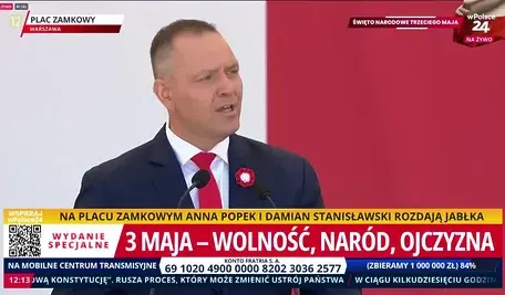 Prezydent Karol Nawrocki przemawia na Placu Zamkowym