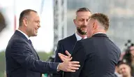 Łask, 12.06.2026. Prezydent RP Karol Nawrocki (L), wicepremier, szef MON Władysław Kosiniak-Kamysz (2P) oraz były minister obrony narodowej, przewodniczący KP PiS Mariusz Błaszczak (P) na ceremonii oficjalnego przyjęcia samolotów F-35 do Sił Zbrojnych RP na terenie 32. Bazy Lotnictwa Taktycznego w Łasku, 12 bm. (amb) PAP/Marian Zubrzycki